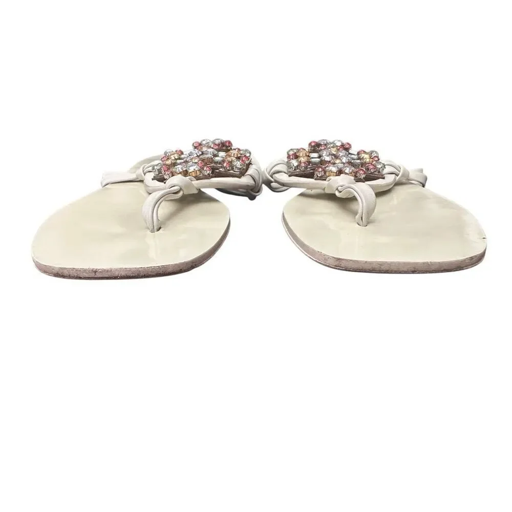 Tory Burch crystal miller square toe calf leather embellished sandal  Sz 7.5